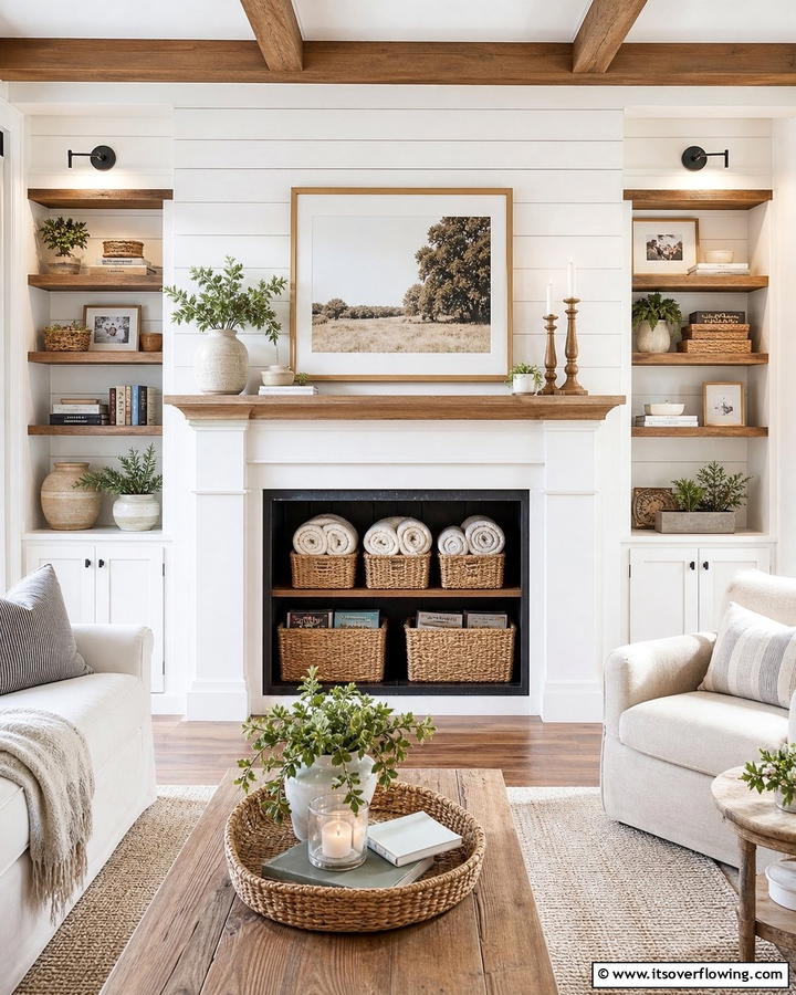 Stylish Storage Solution - 20 Empty Fireplace Ideas to Transform Your Hearth