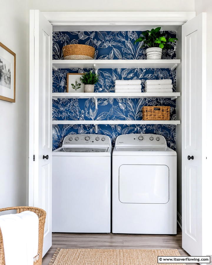 Stylish Wallpaper Accents - 25 Laundry Closet Ideas for Small Spaces