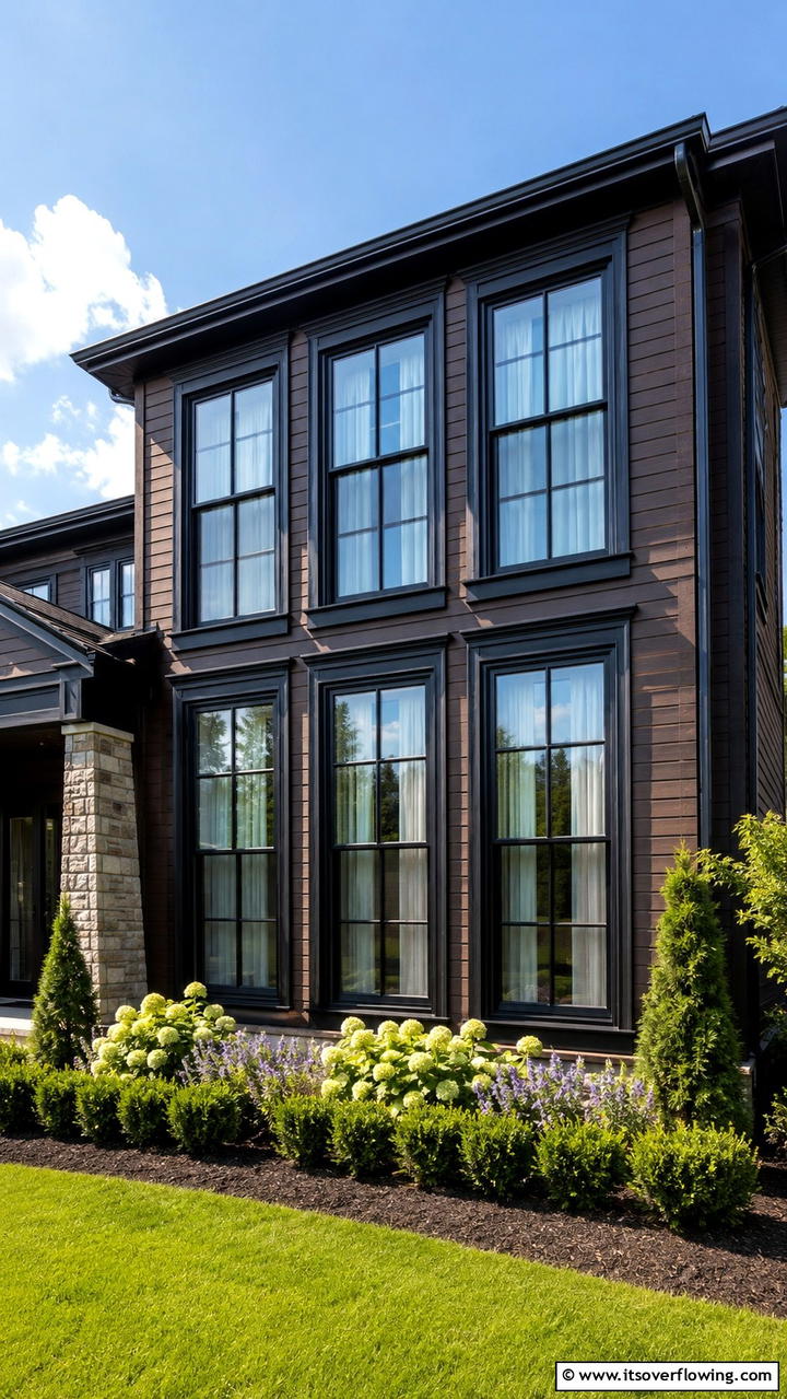 Stylish Window Frames - 30 Dark Brown House With Black Trim Exterior Design Ideas