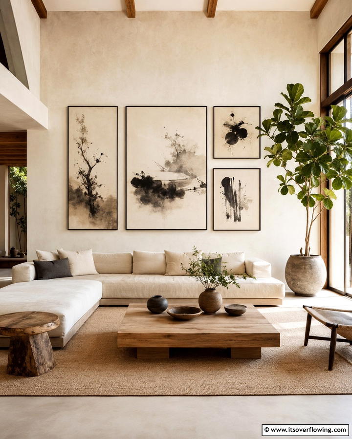 Subdued Artworks - 25 Japandi Living Room Ideas for Minimalist Elegance