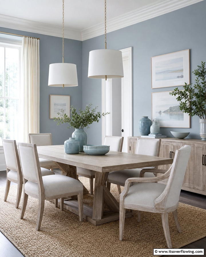 Subdued Blue Tones - 21 Blue Dining Room Ideas for Calm Entertaining Spaces