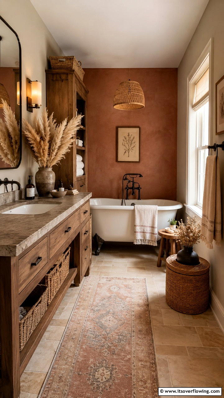 Subdued Earthy Colors - 30 Cottage Bathroom Ideas for a Charming Relaxing Retreat