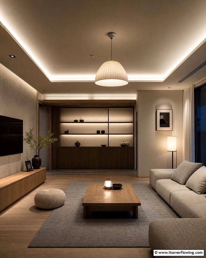 Subdued Lighting for Ambiance - 20 Korean Living Room Ideas for a Minimalist Space