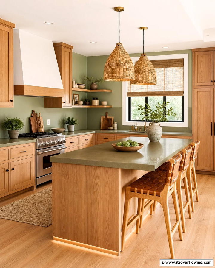 Subdued Olive Tones - 30 Countertop Colors That Harmonize With Oak Cabinets