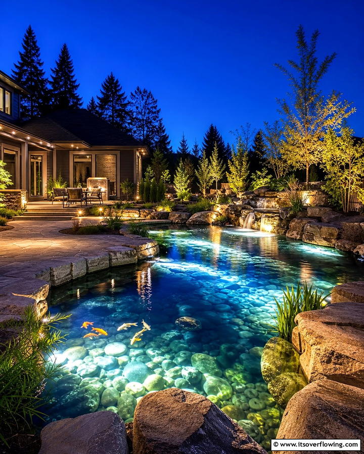 Submerged LED Lighting - 25 Pond Landscaping Ideas for a Tranquil Backyard