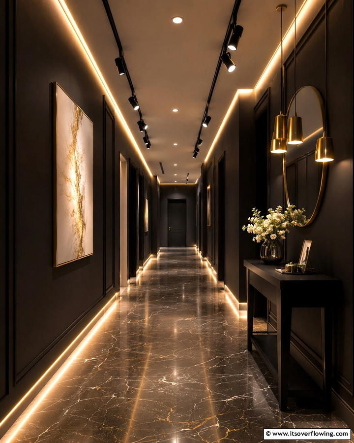Subtle Accented Backdrops - 30 Black Hallway Ideas for Dramatic and Sophisticated Spaces