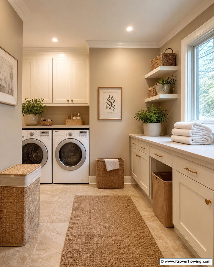 Subtle Beige Balance - 30 Laundry Room Paint Ideas to Brighten Chore Time