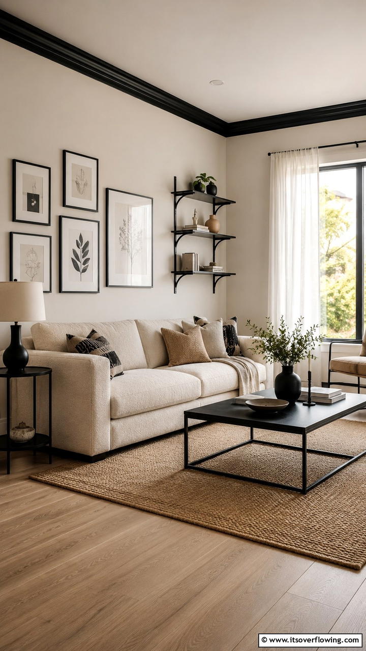 Subtle Black Detailing - 30 Black & Beige Living Room Ideas for Modern Contrast