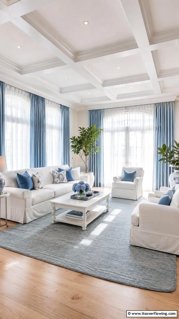Subtle Blue Drapery Design - 30 Blue and White Decor Ideas for a Fresh and Serene Home Style