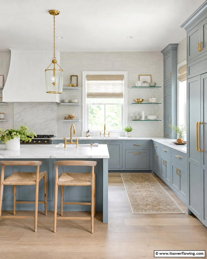 Subtle Blue Sophistication - 21 Blue Farmhouse Kitchen Cabinet Ideas for Rustic Charm
