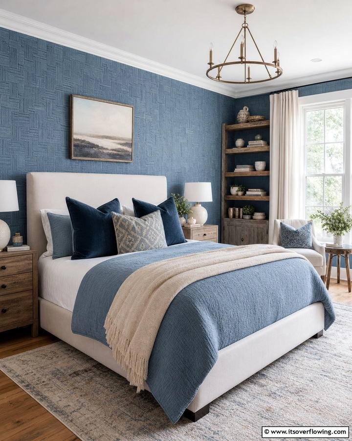 Subtle Blue Textured Finishes - 21 Serene Blue Bedroom Ideas for Calming Atmospheres