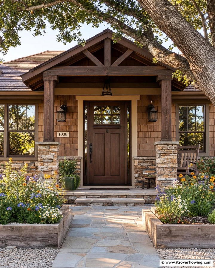 Subtle Brown Warmth - 21 Front Door Color Ideas to Boost Your Home’s Curb Appeal