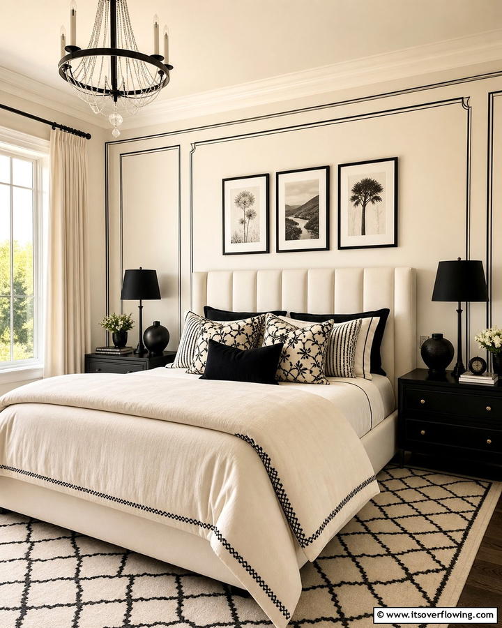 Subtle Details that Make an Impact - 21 Cream & Black Bedroom Ideas- Sophisticated Contrast