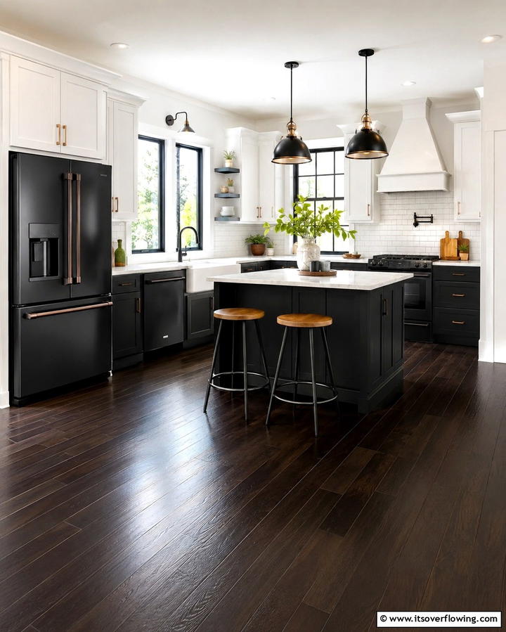 Subtle Drama with Dark Floors - 25 Kitchen With Black Appliances for a Sleek and Modern Look