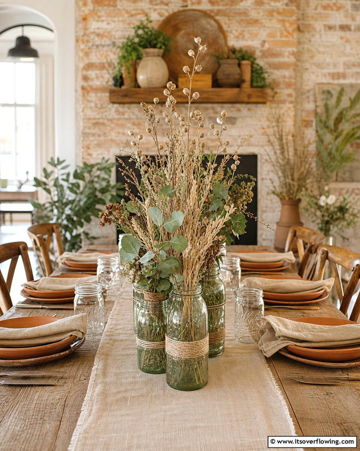 Subtle Earthy Tones - 30 Charming Mason Jar Centerpiece Ideas for Every Season