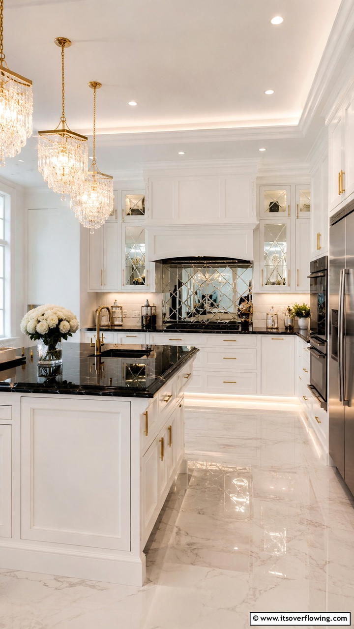 Subtle Glamour - 21 White Kitchen with Black Countertops Design Ideas