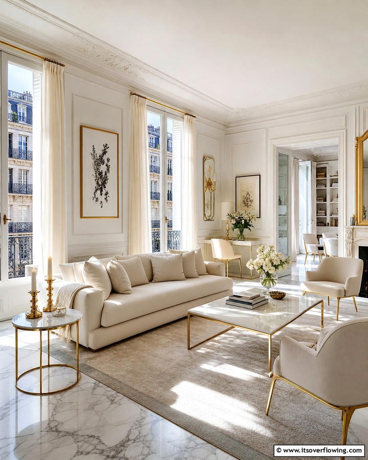 Subtle Gold Accents - 25 Parisian-style Living Room Ideas for Elegant Homes
