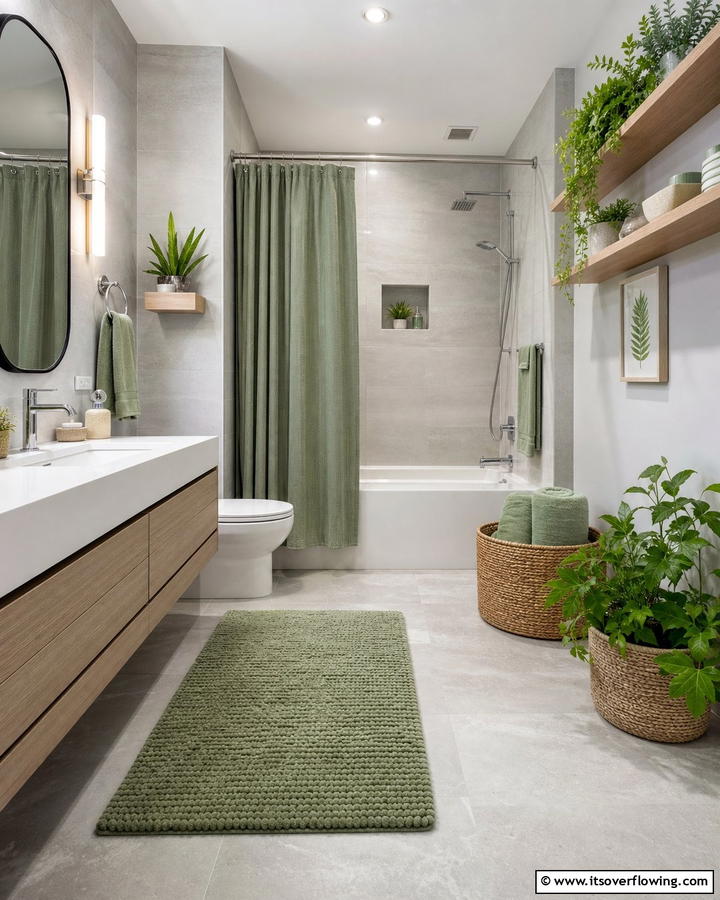 Subtle Green Accents with Grey Walls - 20 Green and Grey Bathroom Ideas for a Modern Look