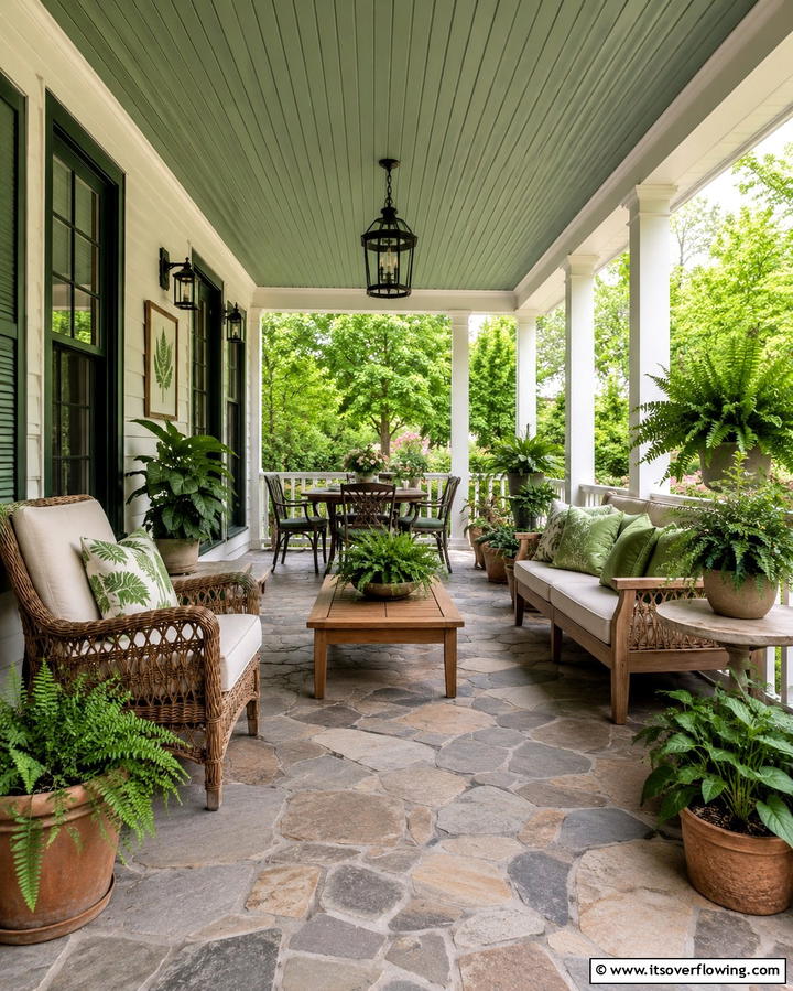 Subtle Green Vinyl for a Natural Feel - 20 Vinyl Porch Ceiling Ideas for a Stunning Outdoor Look