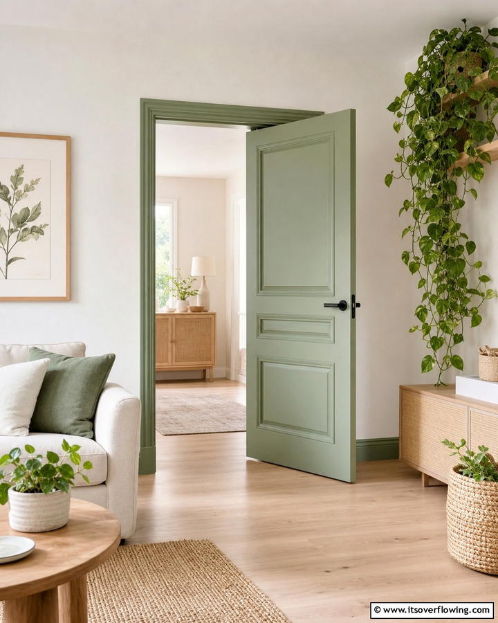 Subtle Green - 30 Interior Door Color Ideas to Refresh Your Home’s Style
