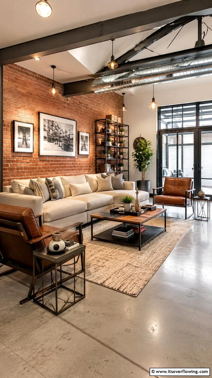 Subtle Industrial Touches - 30 Beige Couch Living Room Ideas for Neutral Elegance