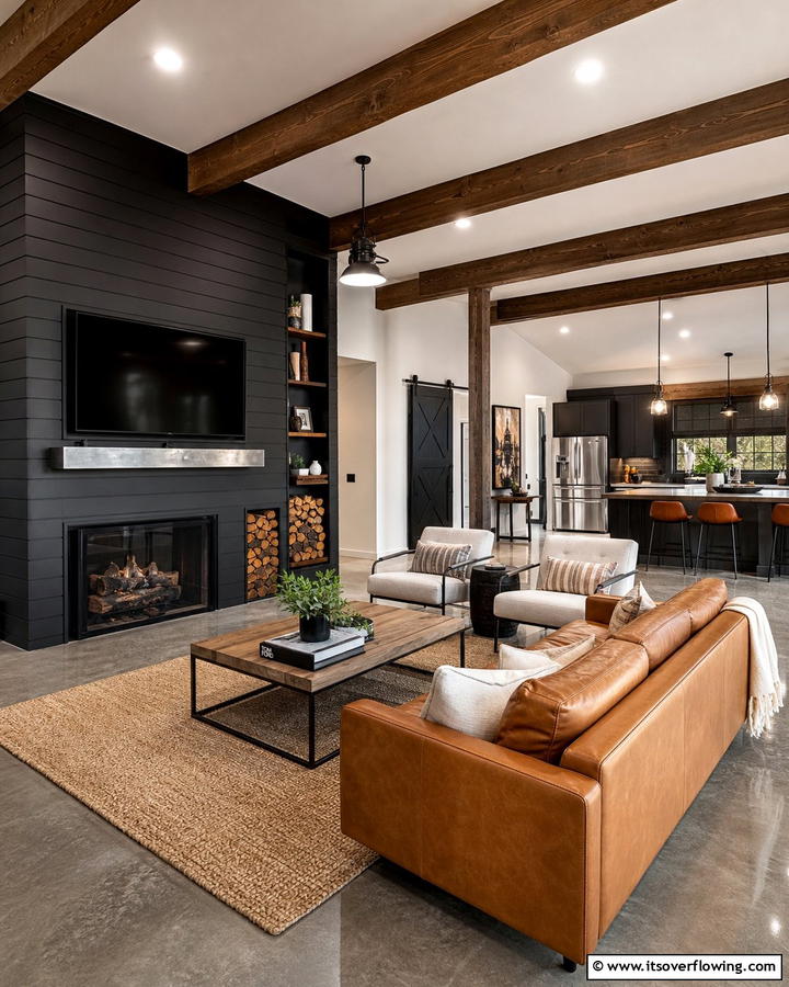 Subtle Industrial Vibe - 21 Modern Black Shiplap Fireplace Design Inspirations
