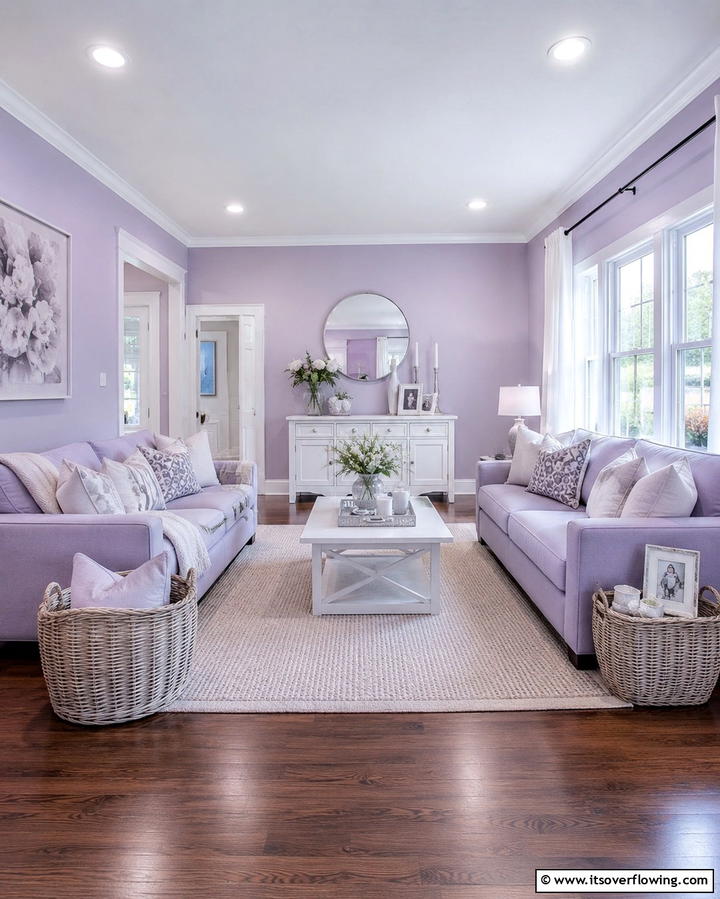 Subtle Lavender Charm - 25 Monochromatic Living Room Ideas for a Sleek Look