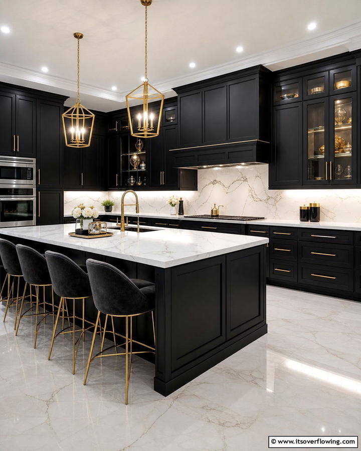 Subtle Luxe Finish - 21 Kitchens With Black Cabinets- Bold & Timeless Designs