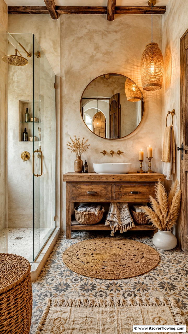Subtle Metallic Details - 30 Boho Bathroom Ideas for Relaxed, Global-Inspired Style