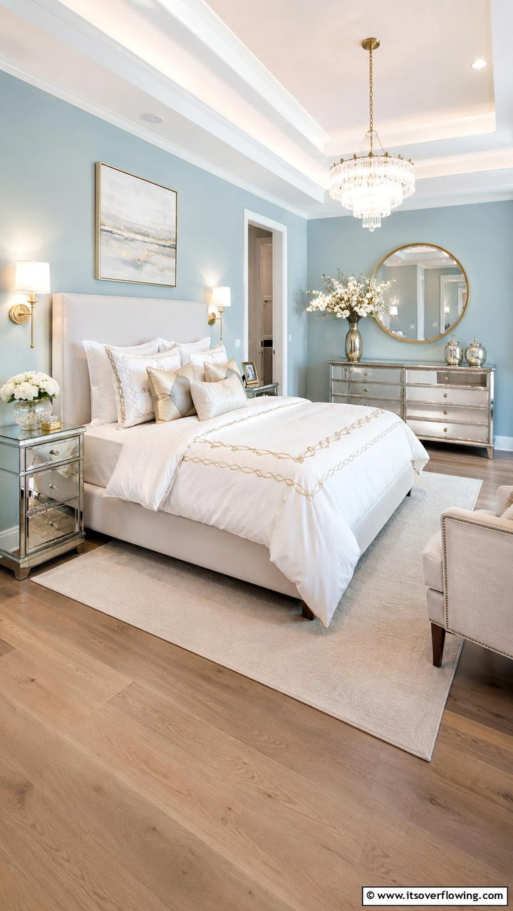 Subtle Metallic Touches - 30 Duck Egg Blue Bedroom Ideas for Serene Spaces