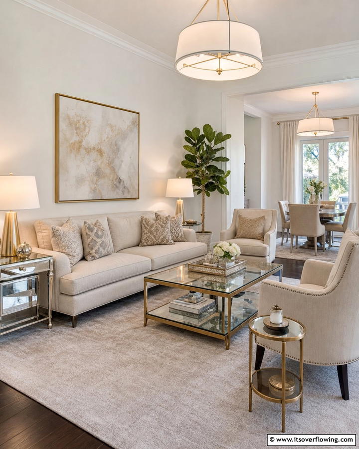Subtle Metallic Touches - 21 Neutral Living Room Ideas for Calm & Versatile Decor