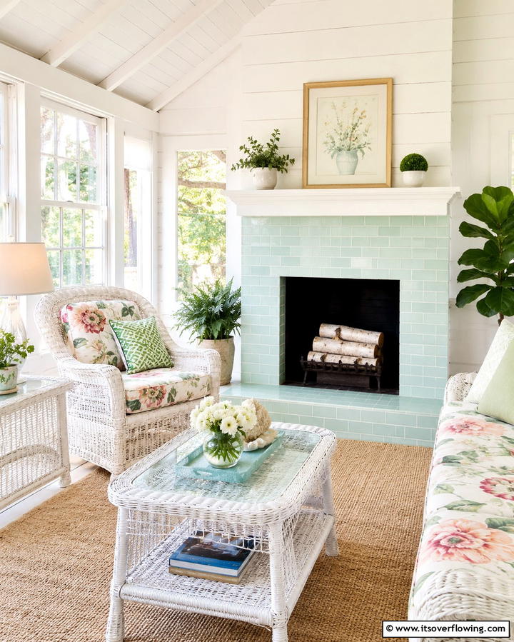 Subtle Mint Green Accent - 25 Green Fireplace Ideas for a Cozy and Eco-Friendly Home