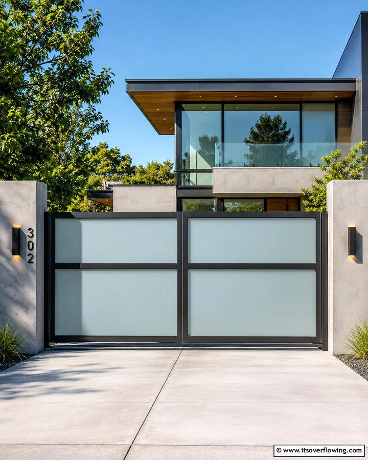 Subtle Modern Steel and Glass - 30 Stylish Driveway Gate Ideas for Curb Appeal