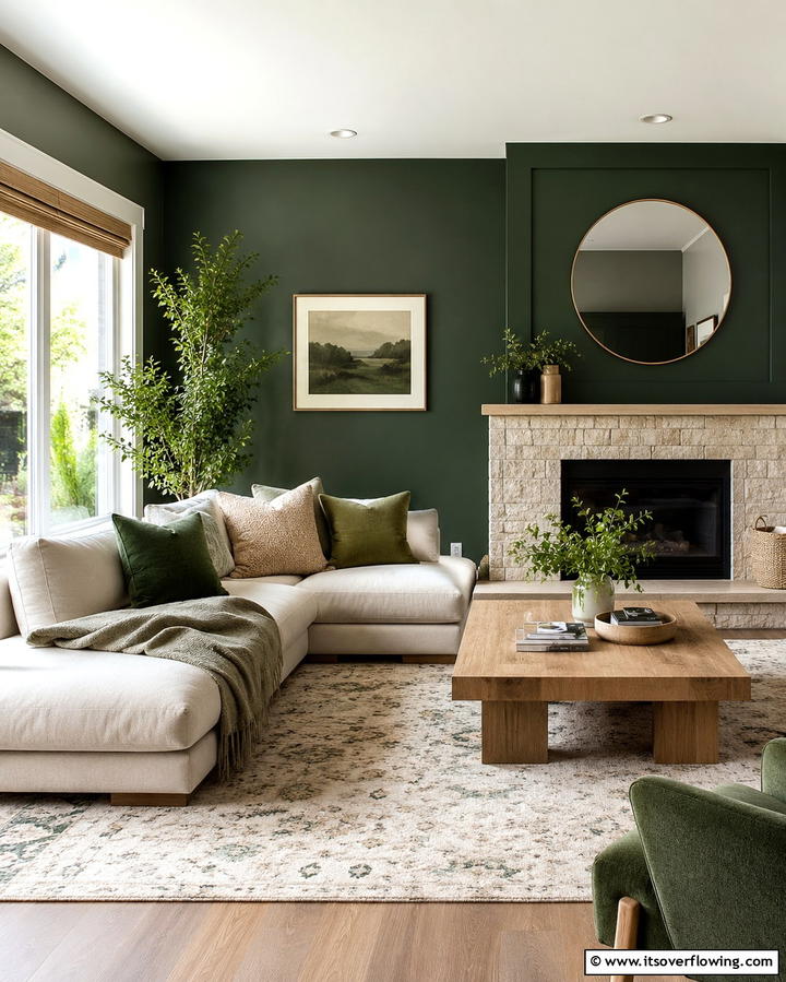 Subtle Natural Accents - 30 Forest Green Living Room Ideas for Nature-Inspired Interiors