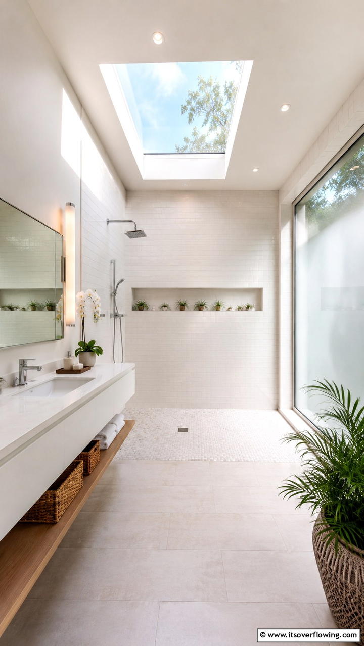 Subtle Natural Lighting - 30 Doorless Walk-In Shower Ideas for Modern Bathrooms