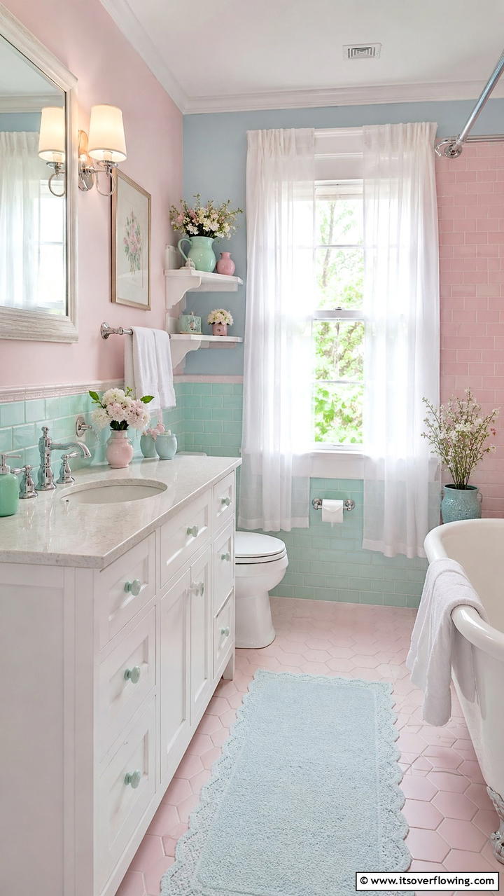 Subtle Pastel Tones - 30 Cottage Bathroom Ideas for a Charming Relaxing Retreat