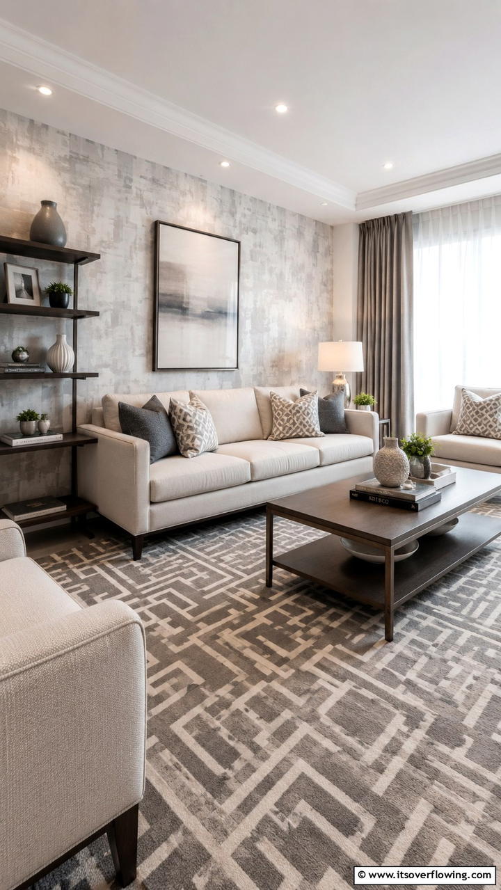 Subtle Pattern Integration - 30 Grey and Cream Living Room Ideas- Neutral Elegance