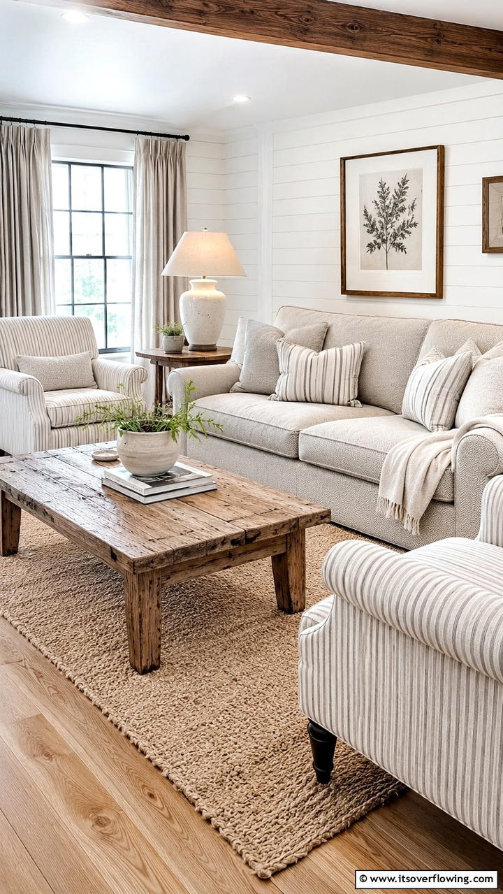 Subtle Patterned Upholstery - 30 Cottage Living Room Ideas for Cozy Home Spaces