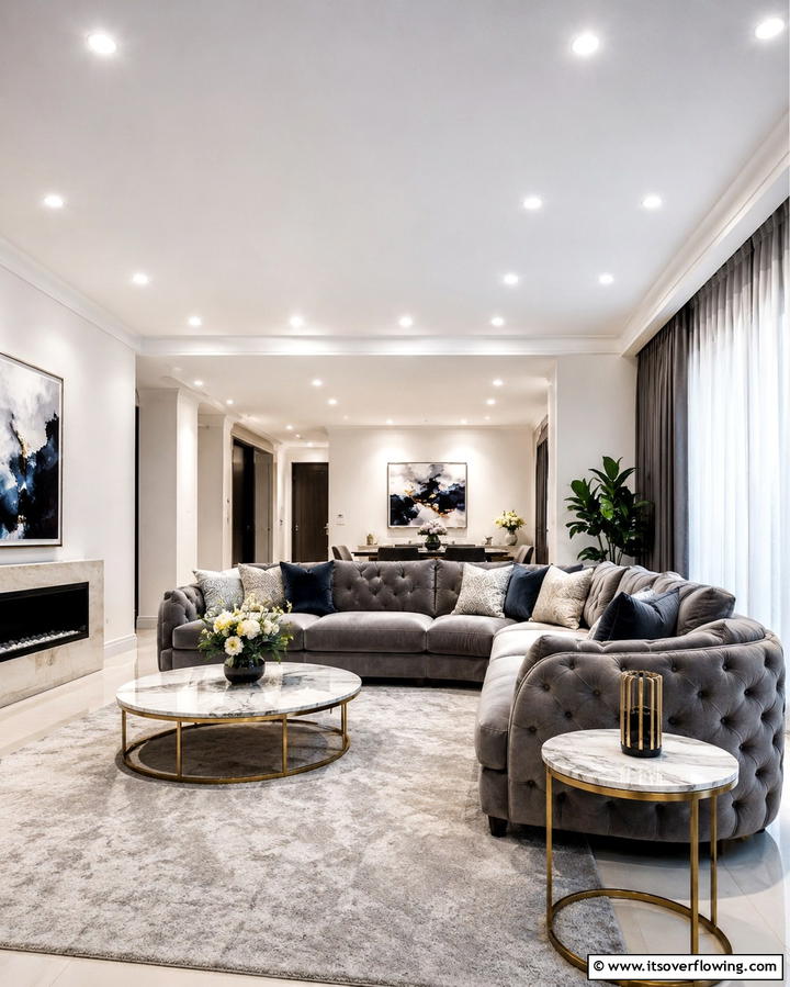 Subtle Recessed Elegance - 30 Living Room Ceiling Lighting Ideas- Elevate Your Space