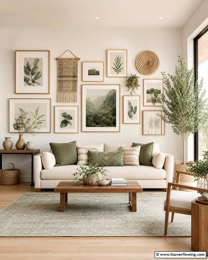 Subtle Sage Art Displays - 21 Sage Green Living Room Schemes for Calming Interior Designs