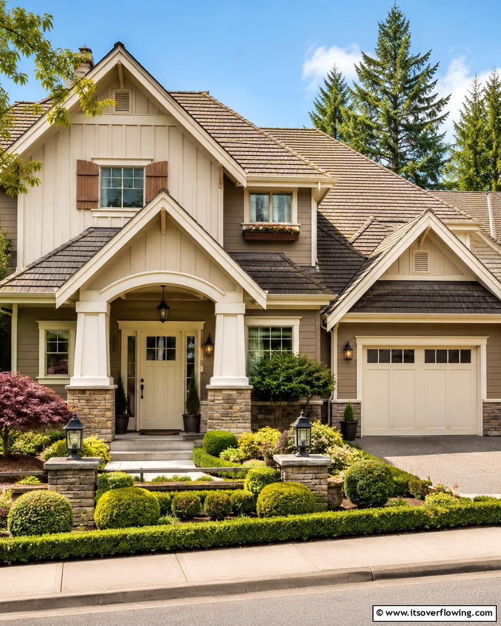Subtle Sophistication with Taupe and Cream - 20 Two-tone Siding Designs for Modern Home Exteriors