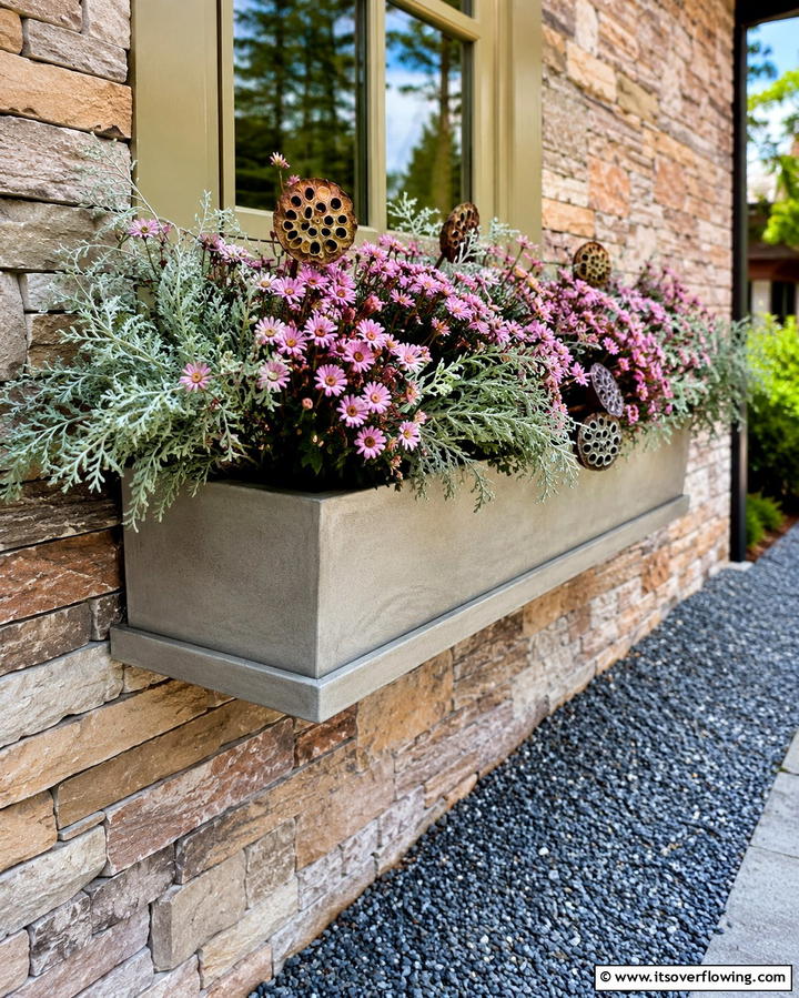 Subtle Spice Symphony - 30 Fall Window Box Ideas for Autumn-Inspired Floral Displays