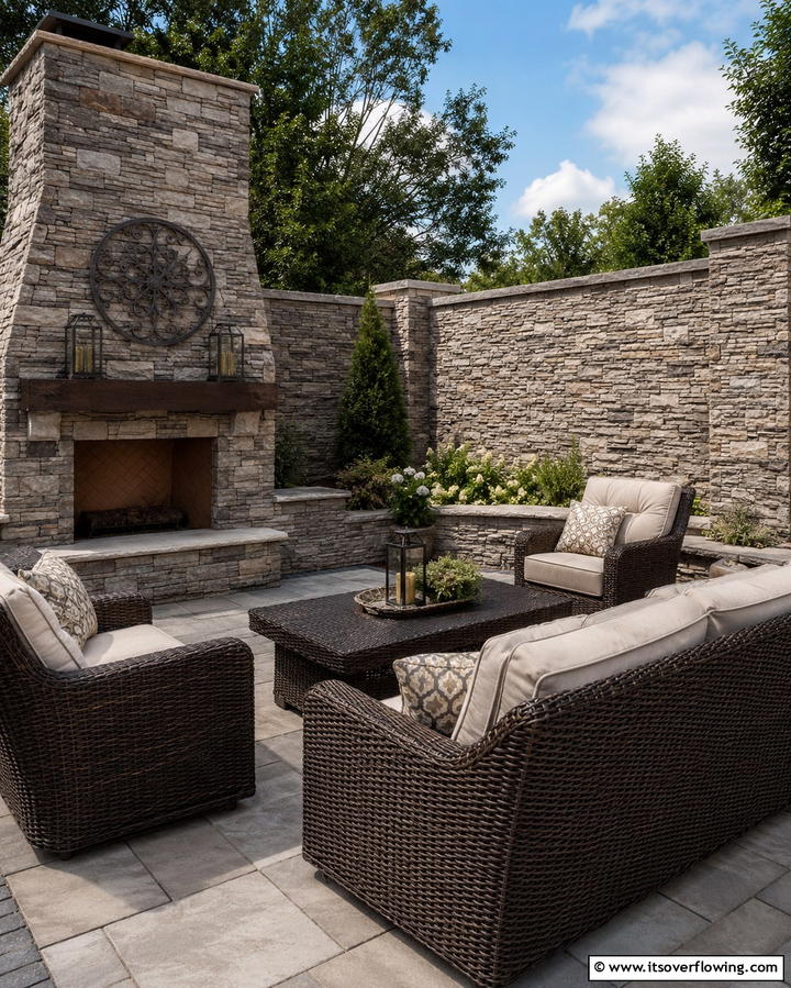 Subtle Stone Veneer Corner Fence - 30 Innovative Corner Fence Solutions for Yard Boundaries