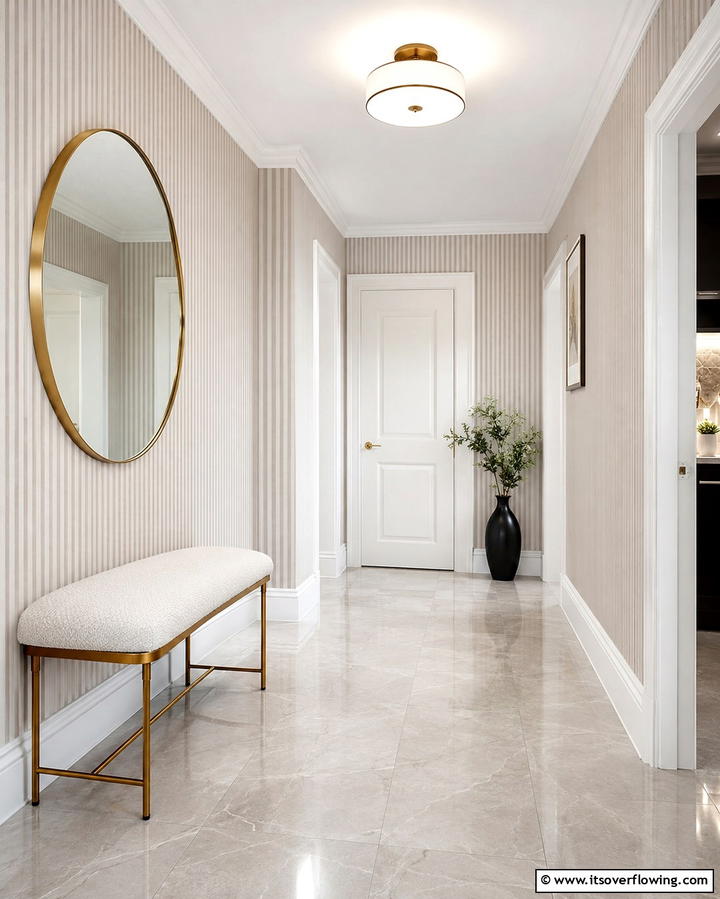 Subtle Stripes Elegance for a Refined Hallway - 30 Hallway Wallpaper Ideas for a Striking Entryway