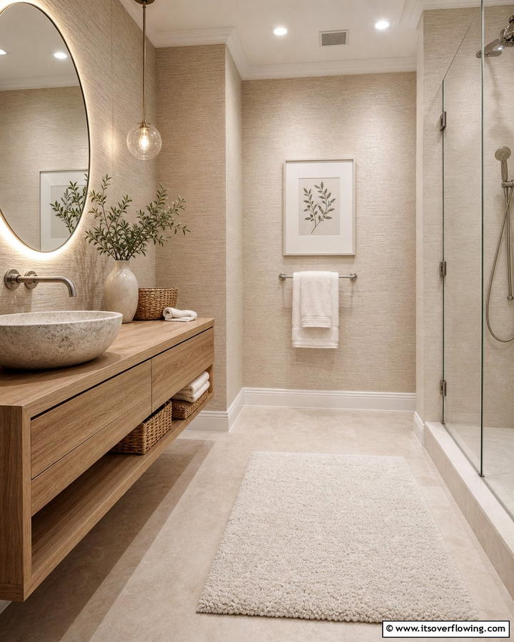 Subtle Textured Neutrals - 21 Bathroom Wallpaper Ideas to Add Bold Patterns or Subtle Texture