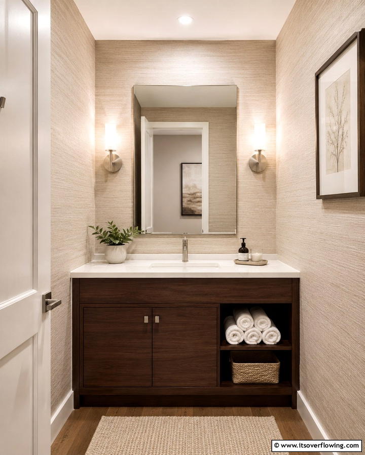Subtle Textured Wallpaper - 25 Powder Room Wallpaper Ideas to Elevate Your Space