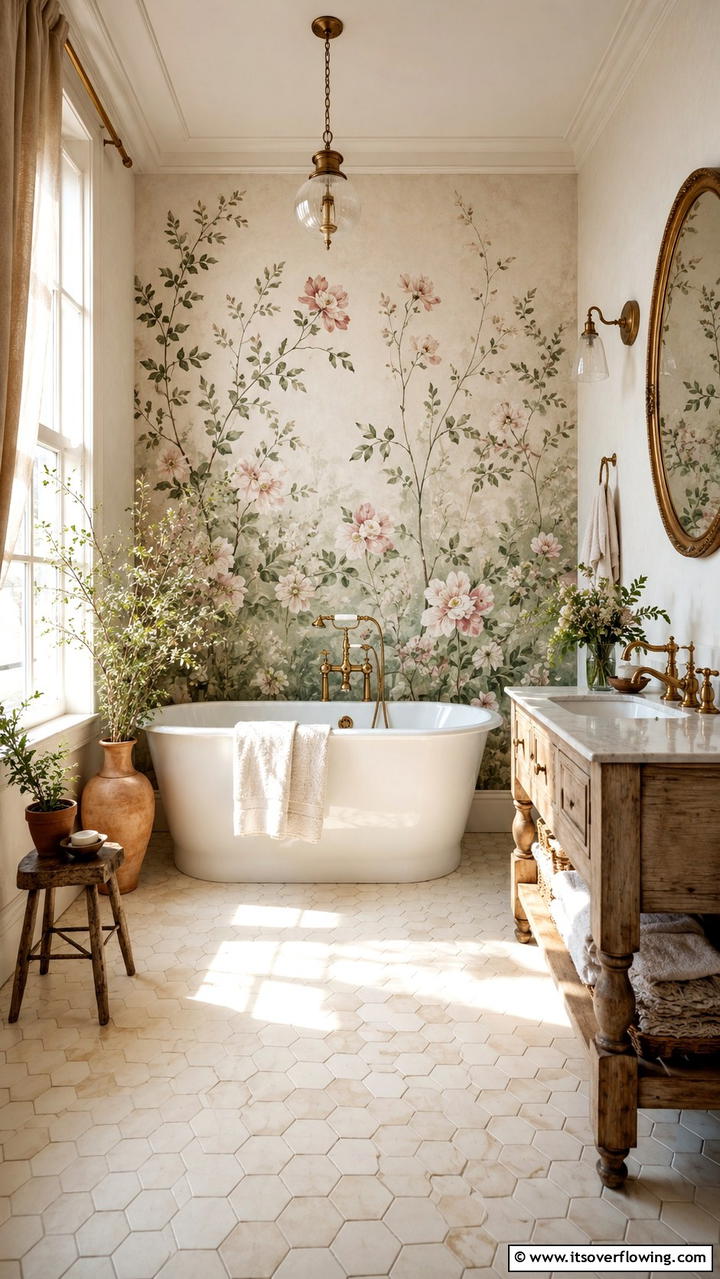 Subtle Wall Murals - 30 Cottage Bathroom Ideas for a Charming Relaxing Retreat