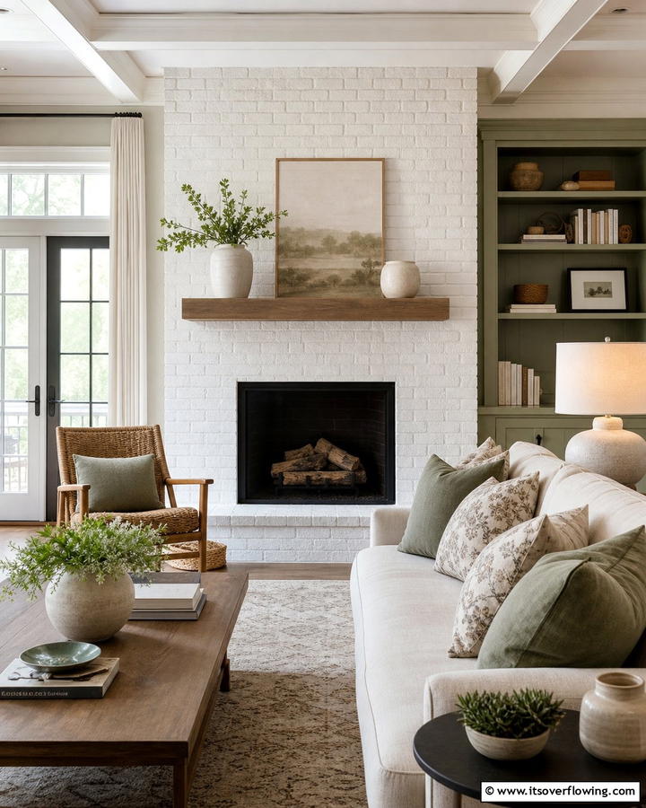 Subtle White Brick Sophistication - 30 White Brick Fireplace Ideas for Timeless Living Rooms