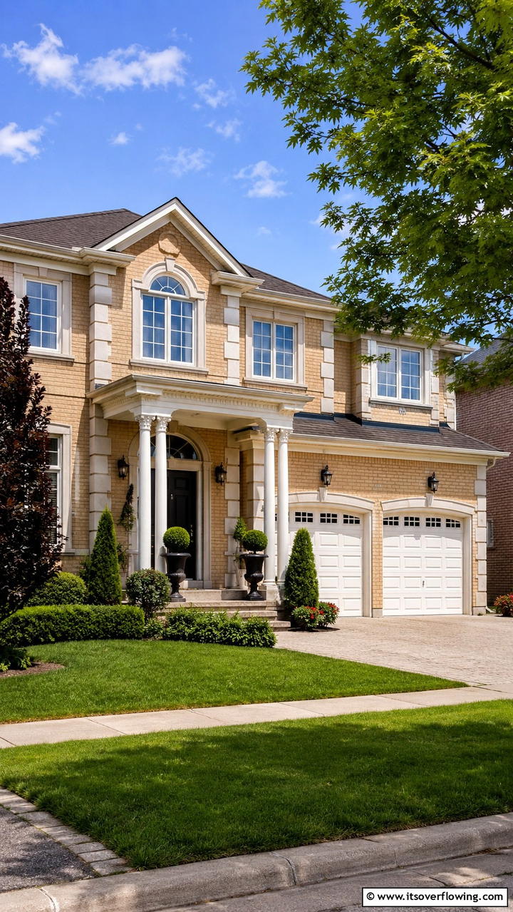 Suburban Beige Brick with Elegant Trim - 30 Beige Brick Exterior Home Ideas for Warm Curb Appeal