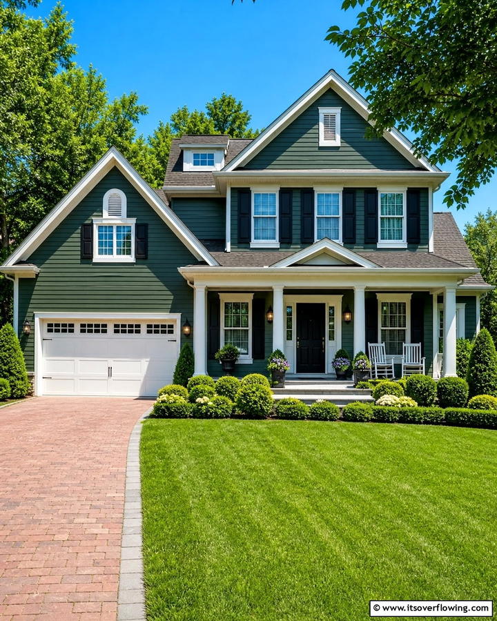 Suburban Evergreen Style - 21 Dark Green Exterior Paint Color Schemes for Modern Homes